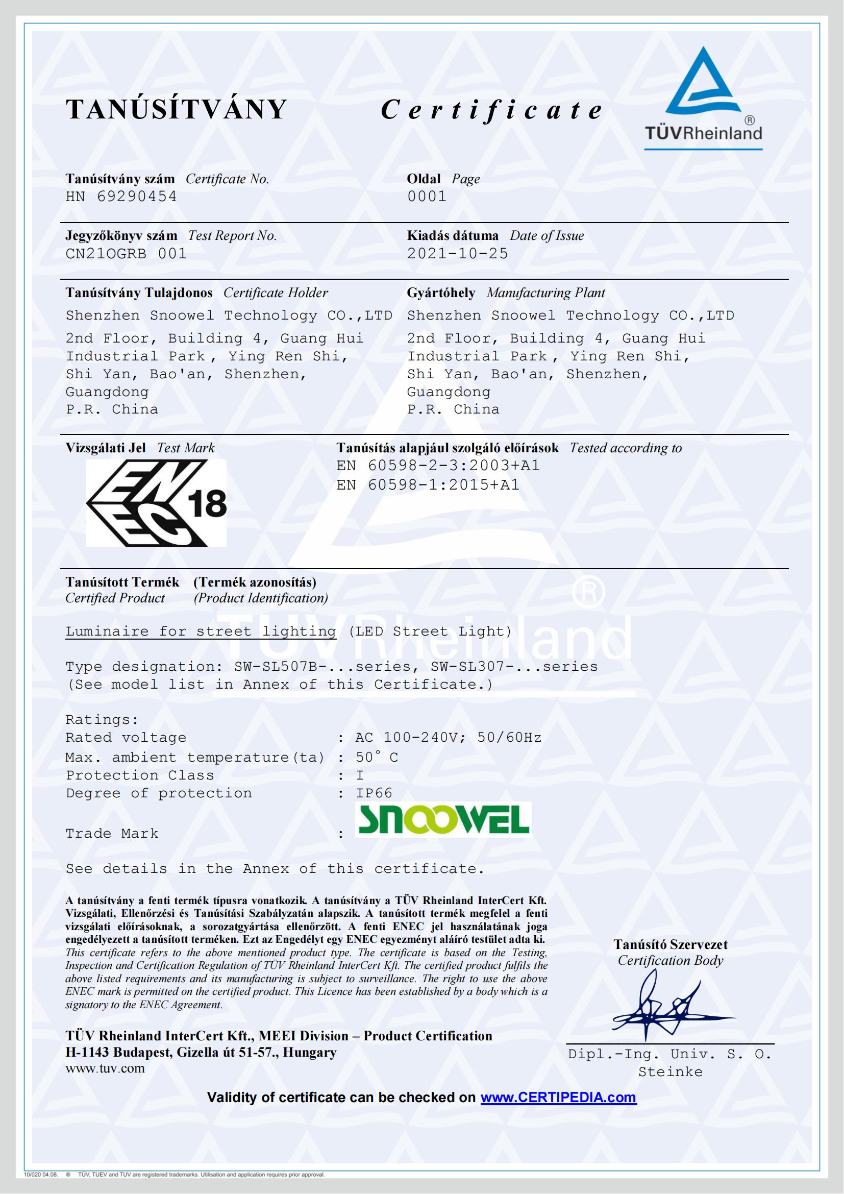 ENEC certificate SL307